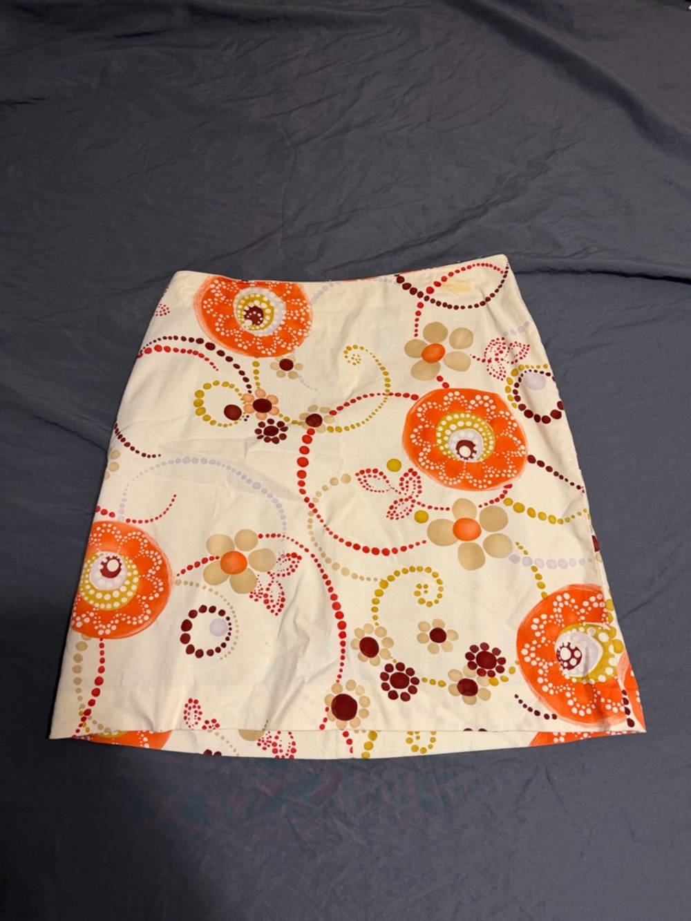 Kong Cream Mini Skirt with Orange Floral Circles